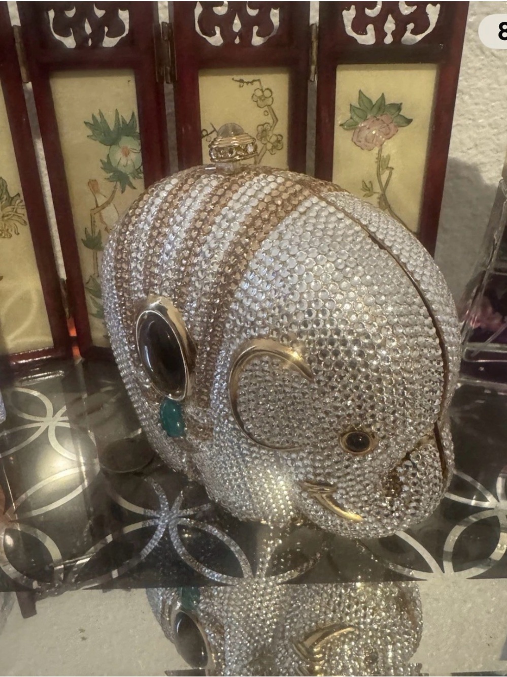C. Jere Crystal Elephant Clutch in Silver and Gold with Teal Accent
